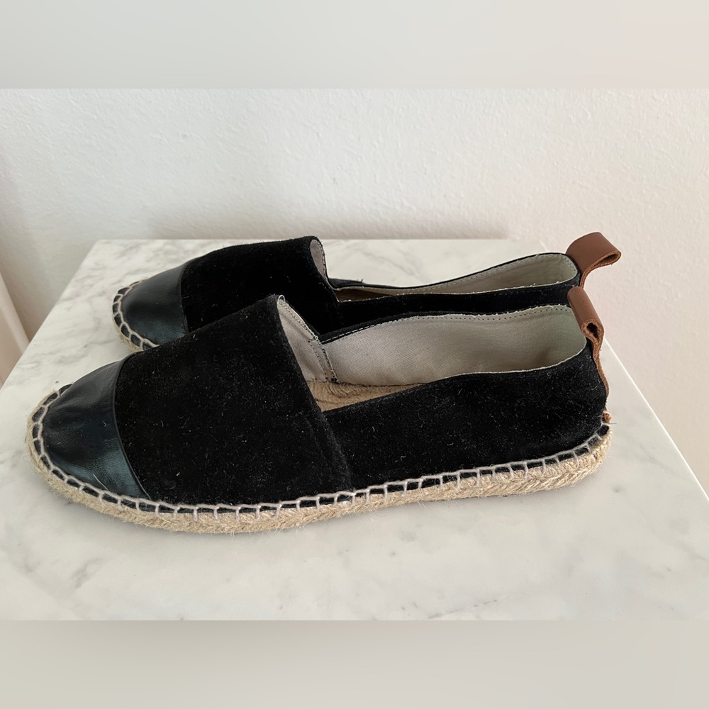 Mango MNG Black Leather & Suede Spanish Espadrilles Flats Espadrille Shoes 39